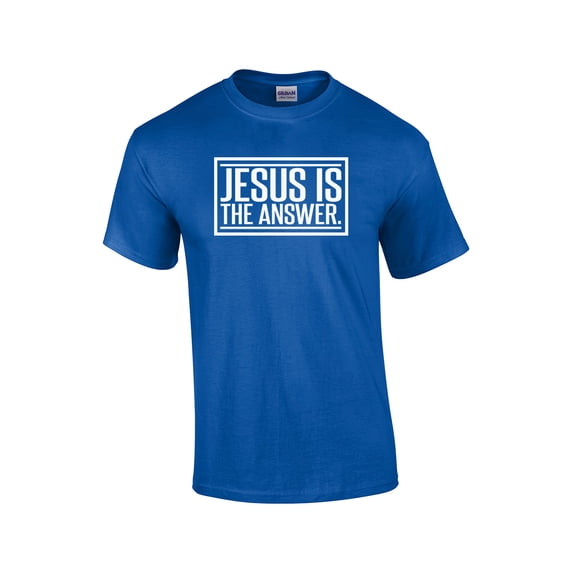 Jesus is The Answer Christain Short Sleeve T-shirt-Royal-XXXL
