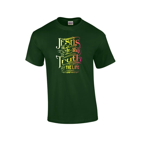 Jesus is The Way Adult Christian Short Sleeve T-shirt-Forest-XXL