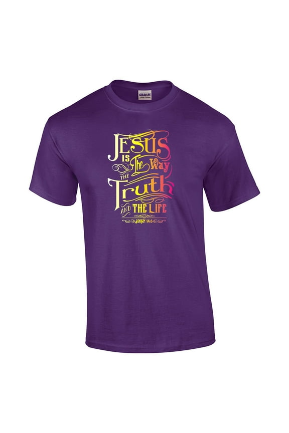 Jesus is The Way Adult Christian Short Sleeve T-shirt-Purple-Large
