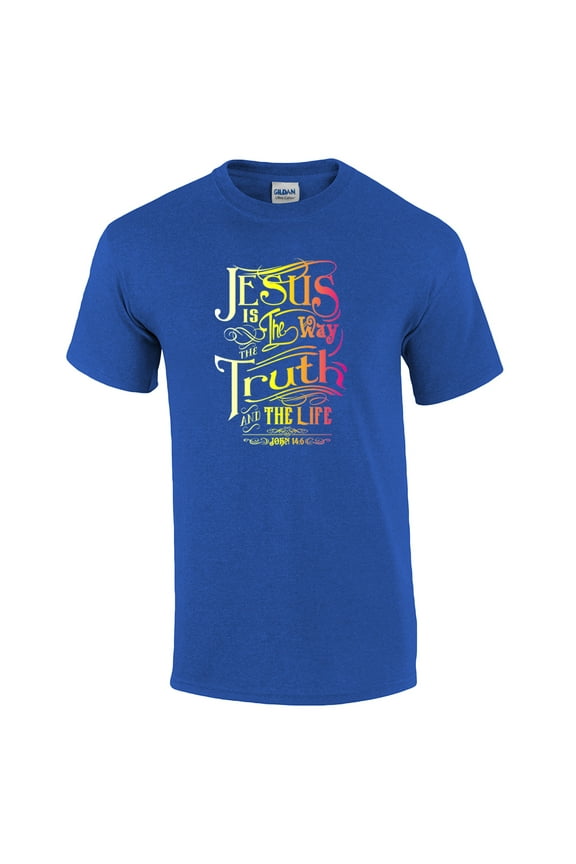 Jesus is The Way Adult Christian Short Sleeve T-shirt-antiqueroyal-Small