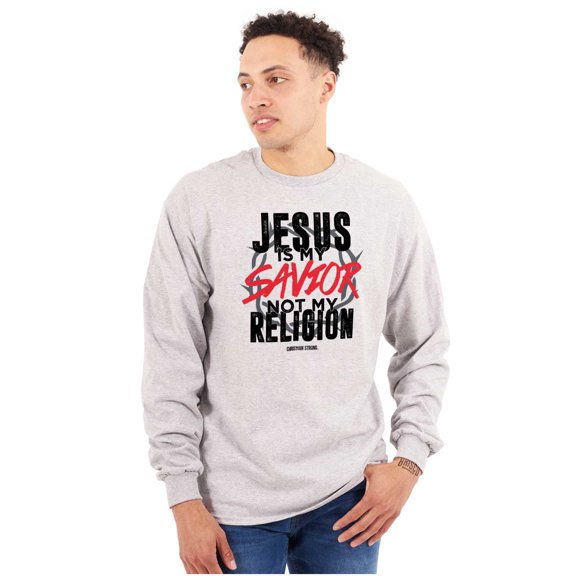 Jesus is my Savior Not Religion Crown Plus Size Long Sleeve Graphic Tee Shirt Brisco Brands 3X