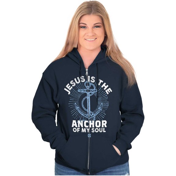 Jesus is the Anchor of My Soul Zip Up Hoodie Men's Women's Brisco Brands S
