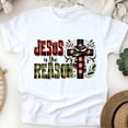 thumbnail image 1 of Jesus is the Reason Graphic T-Shirt with Plaid Cross Design, White, Size M, 1 of 6
