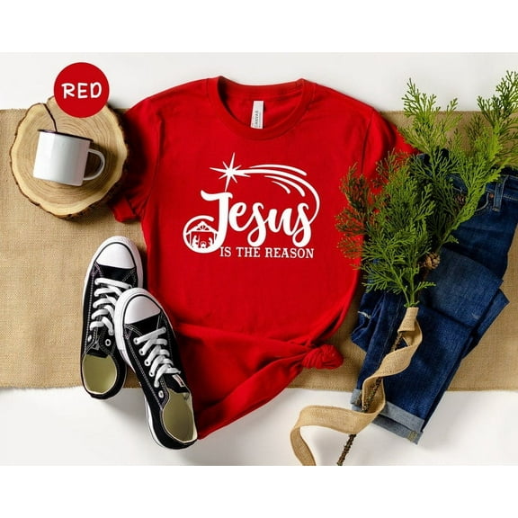 Jesus is the Reason Shirt, Xmas Jesus Lover T-Shirt, Religious Tee, Christmas Shirt, Christmas Outfit, Candy Cane Shirt