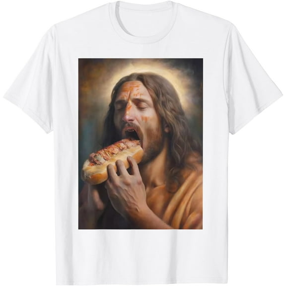 Jesus loves hot dogs T-Shirt , White