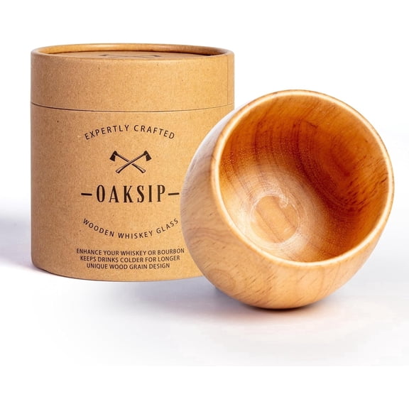 Oaksip Wooden Whiskey Glass, Drinking Glass for Bourbon Whiskey, Real Oak Cup (1 Pack)