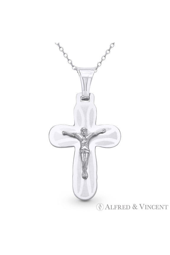 Jesus on Cross Pendant & Chain Necklace in .925 Sterling Silver w/ Rhodium