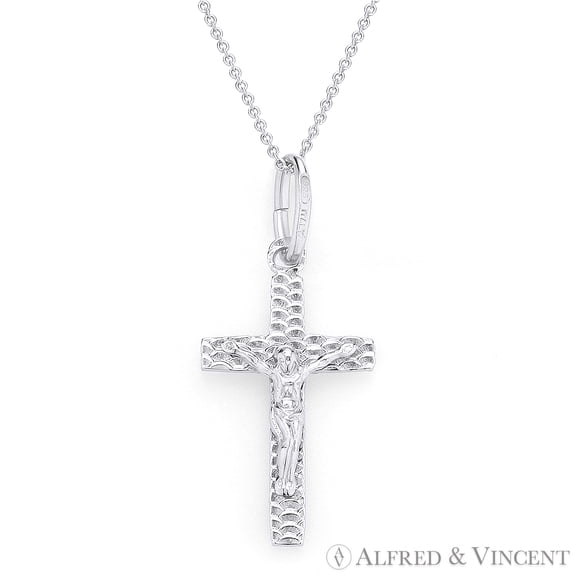Jesus on Cross Pendant & Chain Necklace in .925 Sterling Silver w/ Rhodium