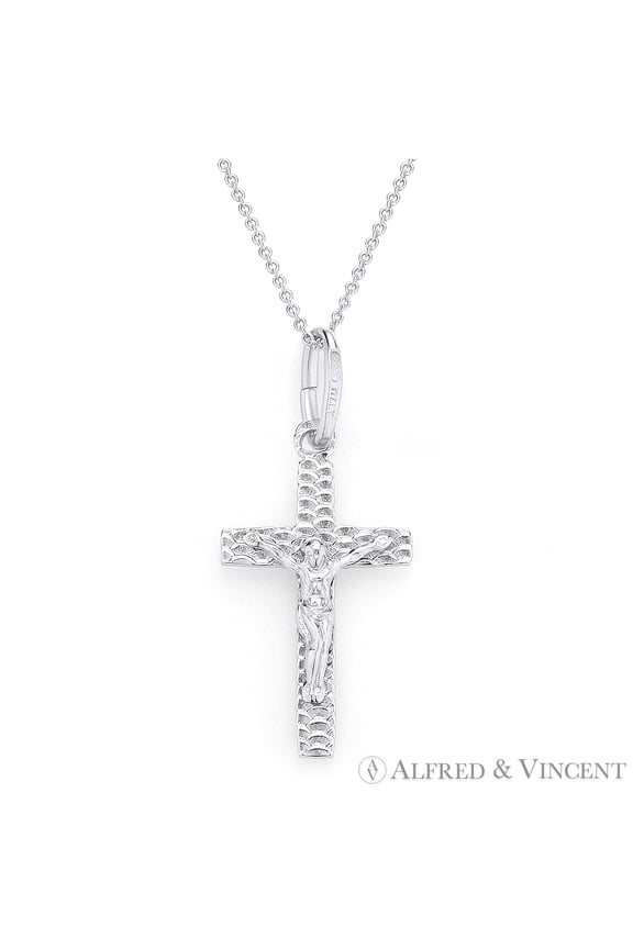 Jesus on Cross Pendant in .925 Sterling Silver w/ Rhodium