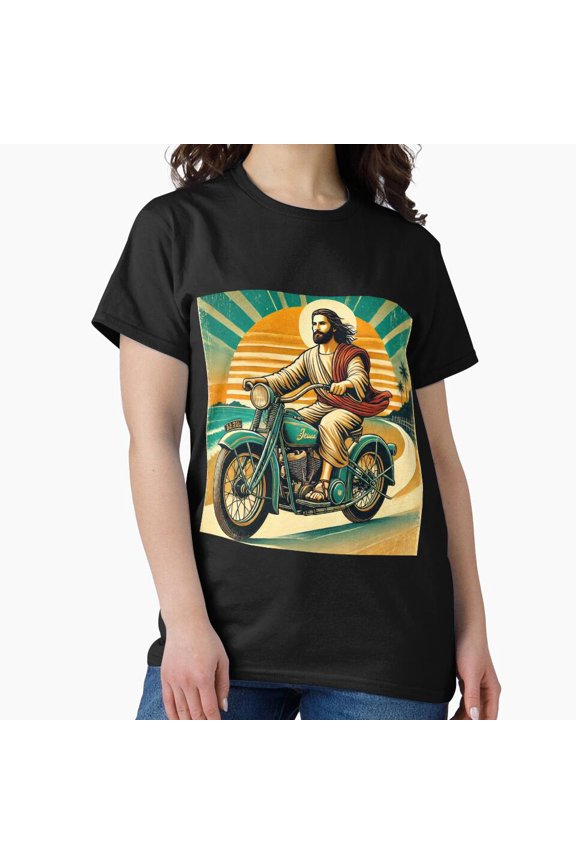 Jesus on a Motorcycle Biker Faith Christian Cruising Classic Gift Unisex T-Shirt, up to Size 5XL