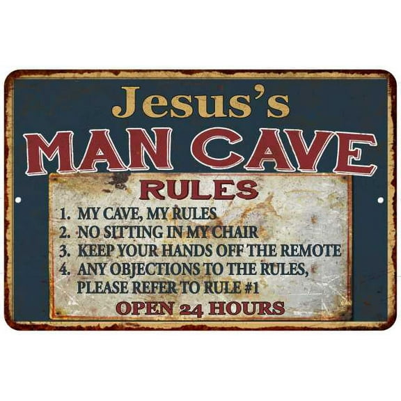 Jesus's Man Cave Rules Chic Rustic Green Sign Home 8x12 Metal 108120049174
