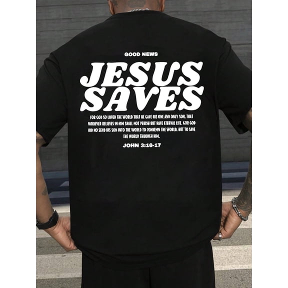 Jesus saves the aesthetic Christian short-sleeved t-shirt, summer men's fashion casual T-shirt