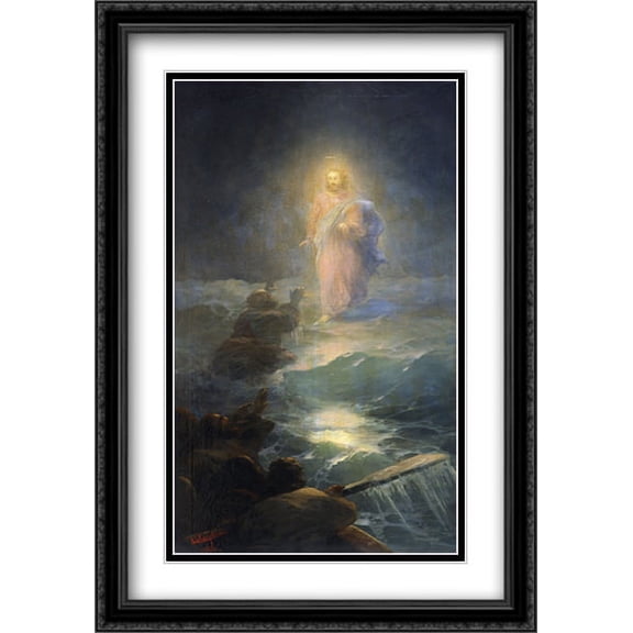 Jesus walks on water 2x Matted 28x40 Large Black Ornate Framed Art Print by Aivazovsky, Ivan