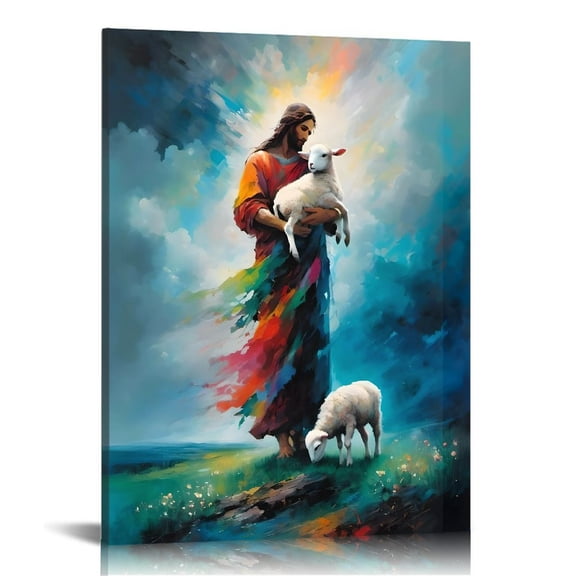 Jesus wall art decor Christian wall art, Jesus and Lambs Canvas Wall Art Print ,Jesus Decorations Religious Christian Gifts for Church Prayer Room Living Room Home Decor Gift Wooden Framed
