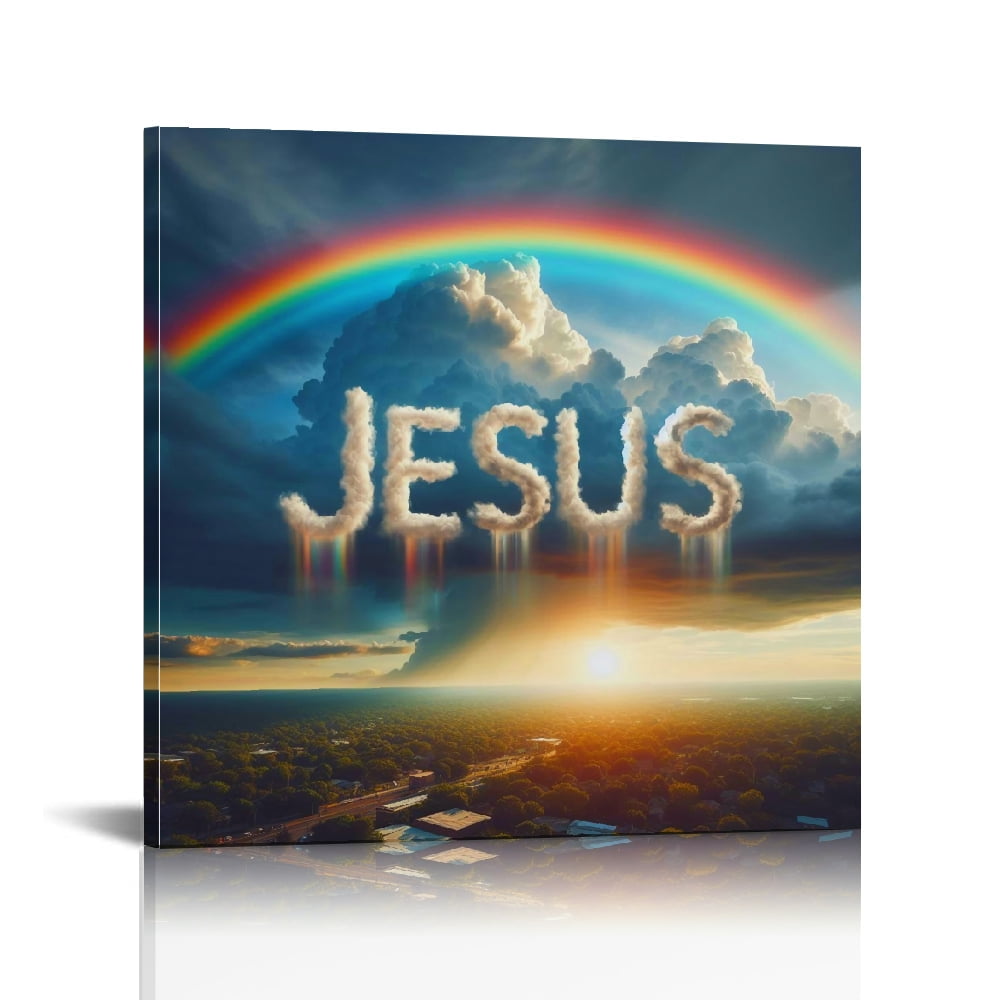 Jesus Wall Art Decor Christian Wall Art Jesus Rainbow Clouds Canvas