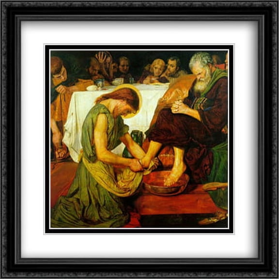 Jesus washing Peter's feet at the Last Supper 2x Matted 28x28 Large Black Ornate Framed Art Print by Brown, Ford Madox