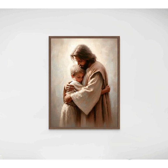 Jesus with Children and Young Boy, Christian Bible Art, Good Shepherd Wall Art Print