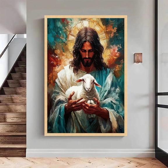 Jesus with Lamb Art Religious Christian Home Decor Wall Art