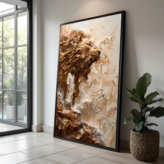 Jesus with Lion of Judah Canvas - Dramatic Jesus , Powerful Christian Wall Art of Faith and Strength Decor