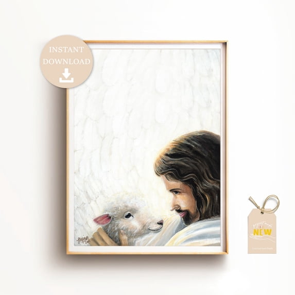 Jesus with Sheep Protection Poster, Unframed Canvas 8x10in
