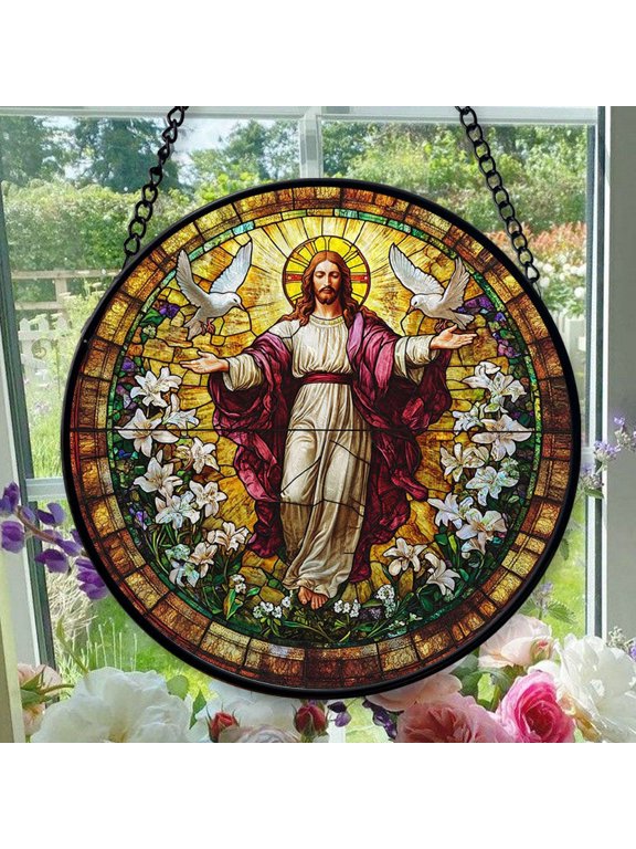 Jesus1 Hanging Stained Glass for Windows, Holiday Festival Ornament, Gift for Mom, Romantic Valentine Decoration, Holiday Tree Ornament, Heirloom 2025
