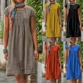 thumbnail image 1 of Jesvior Cotton Linen Dress for Women Solid Short Sleeve Round Neck Ruched T Shirts Dress Loose Fit A-Line Beach Dress Summer Classic Casual Vacation Clothes, 1 of 9