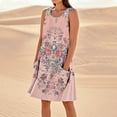 thumbnail image 1 of Jesvior Cotton Linen Dresses for Women Solid Crew Neck Knee Length Sleeveless Floral Tshirt Dress Casual Loose Beach Vacation Clothes, 1 of 5