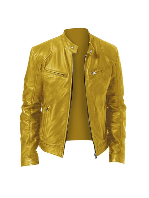 Men's Faux Leather Jacket Long Sleeve Full Zip Mid-Length Casual Outerwear,Sleek Motorcycle-Inspired Style for City Nights, Weekend Hangouts, and Dinner Dates