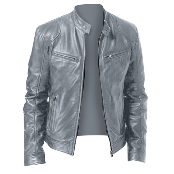 Jesvior Men's Faux Leather Jacket Long Sleeve Full Zip Mid-Length Casual Outerwear,Sleek Motorcycle-Inspired Style for City Nights, Weekend Hangouts, and Dinner Dates