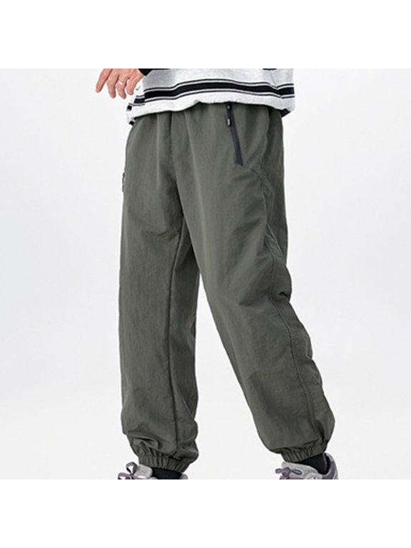 Men's Jogger Pants 100% Nylon Lightweight Outdoor Hiking Trousers with Elastic Drawstring Waist Zipper Side Pockets and Adjustable Ankle Cuffs for Camping Travel and Fall Winter Adventures
