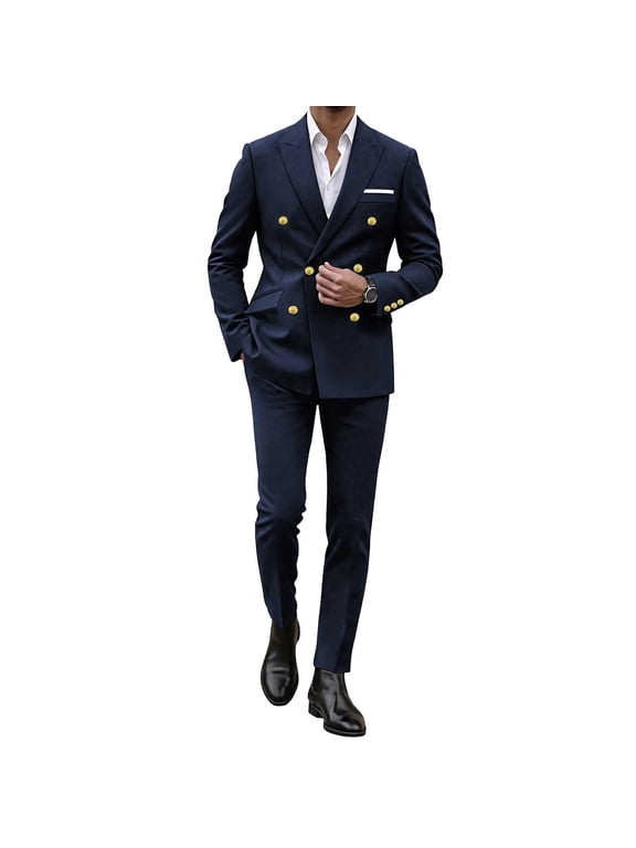 Men's Two-Piece Suit Set Relaxed Fit Long Sleeve Button-Up Jacket and Straight-Leg Pants,Lapel Blazer Outfit for Business Meetings, Weddings, Cocktail Parties,Office Work