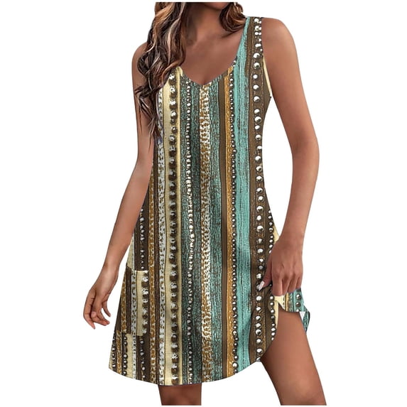 Jesvior Summer Dresses for Women Casual Loose Sleeveless A-Line Tank Dress with Pockets Knee Length Boho Floral Printed Beach Sundress