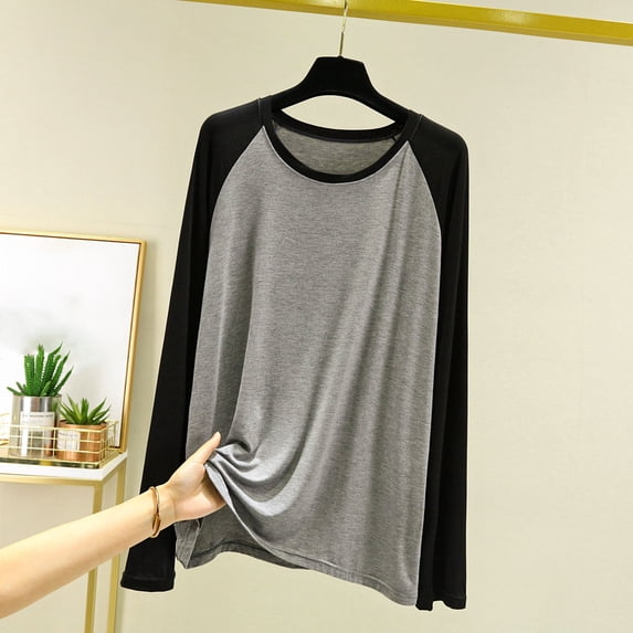 Jesvior Unisex Long Sleeve Pajama Top Loose Solid Casual Home Wear Sleepwear Tee for Women Men