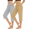 thumbnail image 1 of Jesvior Women'S 2 Pack Elastic Waist Cropped Pants Casual Stretchy Drawstring Wide Leg Trousers with Pockets for Spring Summer Lounge, 1 of 1