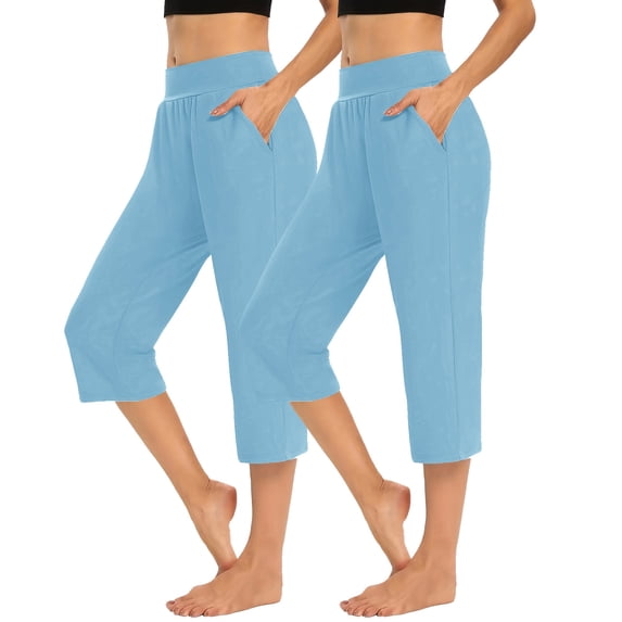 Jesvior Women'S 2Pc Elastic Waist Cropped Pants Casual Stretchy Loose Pockets Trousers for Spring Summer Lounge