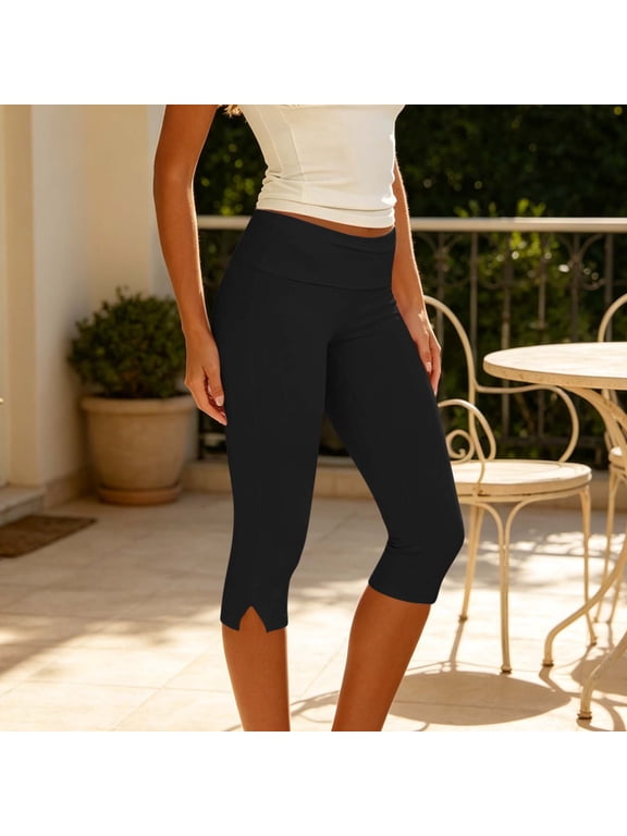Women'S Cuffed Flared Pants Capris Casual Fashion Leggings Stretchy High Waisted Trousers with Pockets for Daily Office Lounge