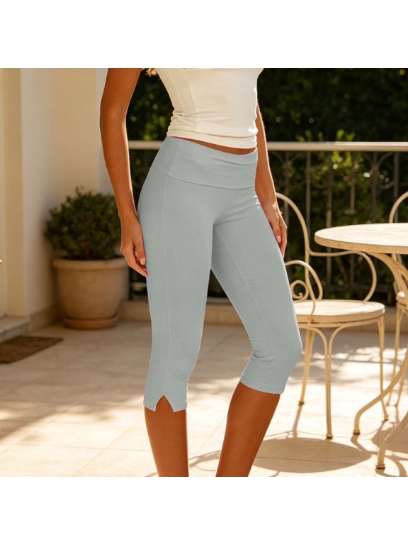 Women'S Cuffed Flared Pants Capris Casual Fashion Leggings Stretchy High Waisted Trousers with Pockets for Daily Office Lounge