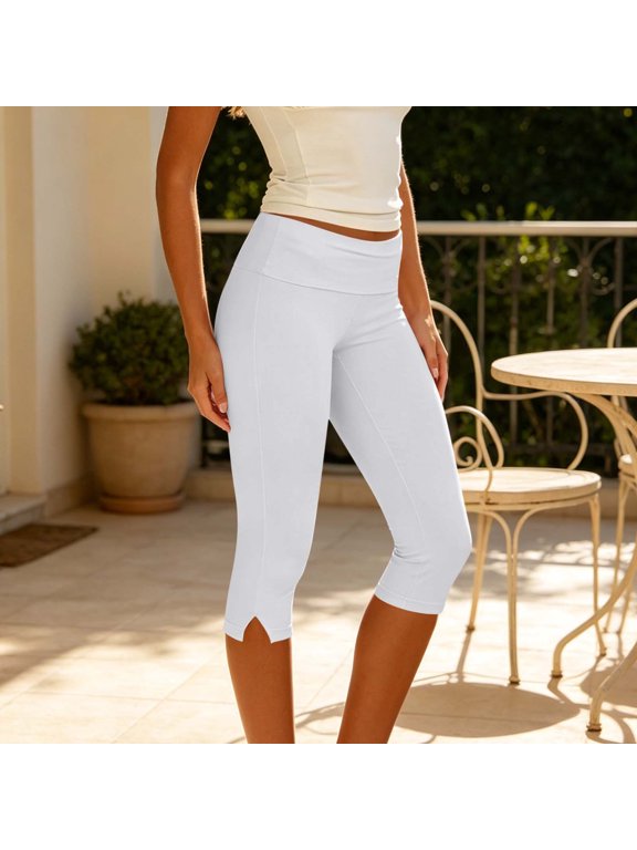 Women'S Cuffed Flared Pants Capris Casual Fashion Leggings Stretchy High Waisted Trousers with Pockets for Daily Office Lounge