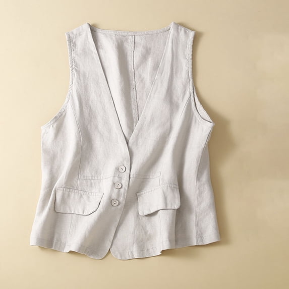 Jesvior Women'S Denim Cotton Linen Vest Sleeveless Cardigan Casual Fashion Waistcoat for Spring Summer Fall