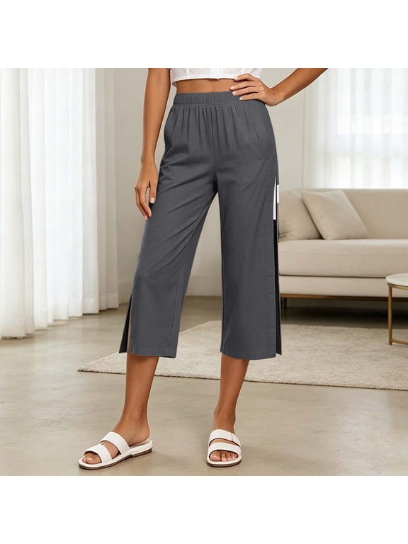 Women'S Full Open Side Postoperative Recovery Pants Easy On Off Adaptive Clothing with Pockets Elastic Waist 7/8 Length Casual Lounge Trousers