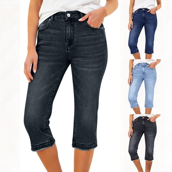 Jesvior Capri for Woman Jean High Waisted Denim Capris with Pocket Casual Summer Stretch Cropped Jeans Trendy Fashion Trousers for Yoga and Workout