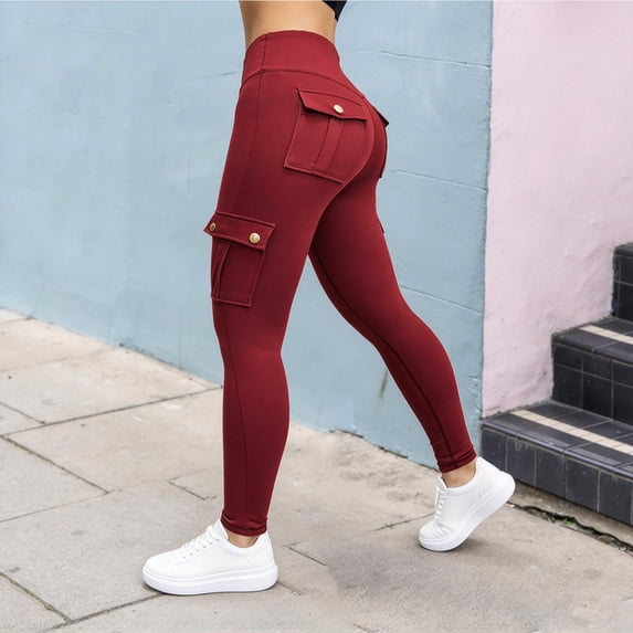 Jesvior Plus Size Women's High Waisted Cargo Yoga Leggings with Pockets Tummy Control Stretch Workout Leggings Running Athletic Gym Activewear