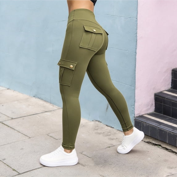 Jesvior Plus Size Women's High Waisted Cargo Yoga Leggings with Pockets Tummy Control Stretch Workout Leggings Running Athletic Gym Activewear
