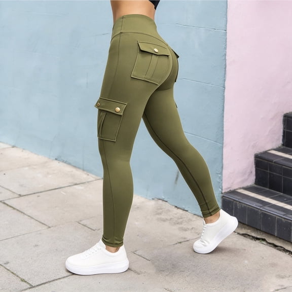 Jesvior Plus Size Women's High Waisted Cargo Yoga Leggings with Pockets Tummy Control Stretch Workout Leggings Running Athletic Gym Activewear