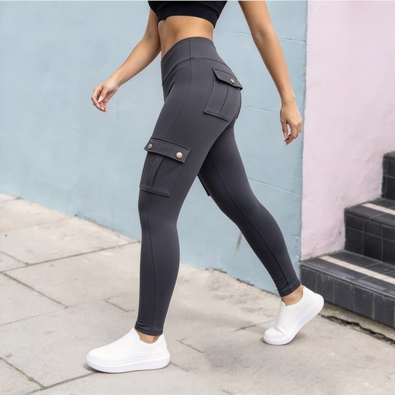 Jesvior Plus Size Women's High Waisted Cargo Yoga Leggings with Pockets Tummy Control Stretch Workout Leggings Running Athletic Gym Activewear