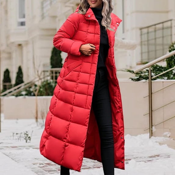 Jesvior Women'S Long Down Jacket with Hood Winter Casual Thick Warm Coat Turndown Collar Long Sleeve Solid Puffer Jacket for Daily Wear