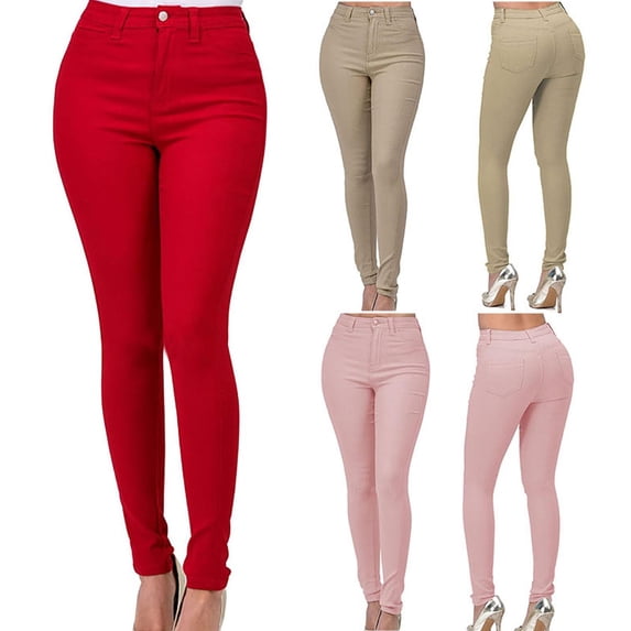 Jesvior Women'S Slim Fit Zipper Front Mid Waist Elastic Bottom Pants Casual Trousers with Pockets for Daily Party Spring Summer