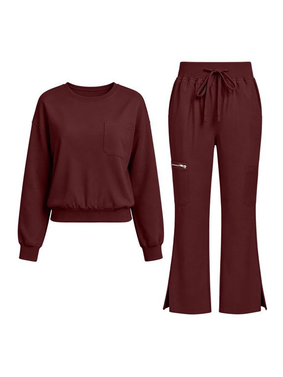 Women's 2 Piece Lounge Set Long Sleeve Drawstring Top and Flare-Leg Pants,Loose Casual Travel Outfit for Weekend Getaways and Cozy Winter Lounging