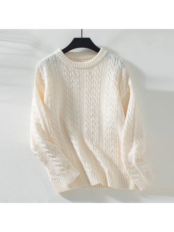 Women's Casual Pullover Sweater Long Sleeve Crew Neck Relaxed Fit Drop Shoulder Floral Embellished Knit Top for Winter Coffee Dates Weekend Getaways