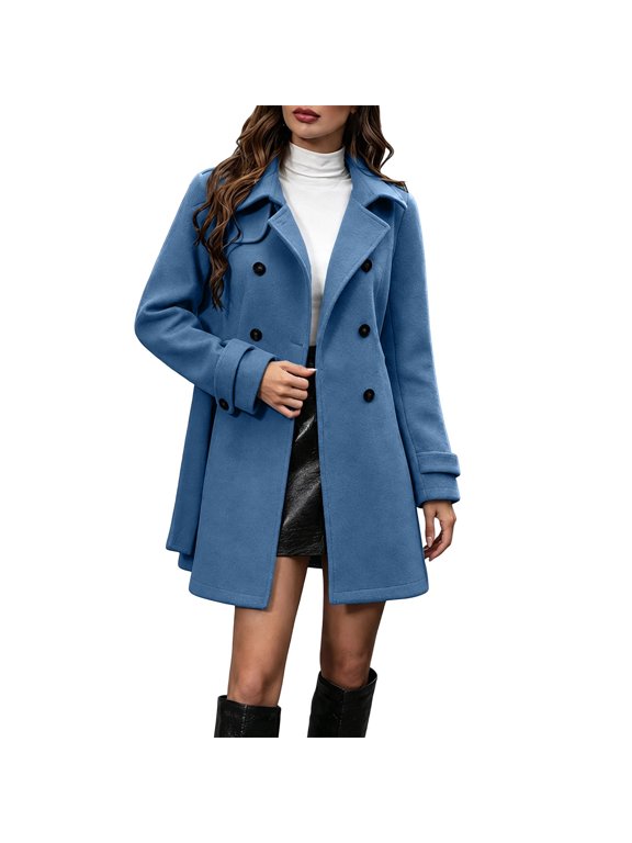 Women's Elegant Double-Breasted Mid-Length Belted Overcoat with Notched Lapel Collar Long Sleeve Tailored Dress Coat for Office Commuting and Winter City Strolls